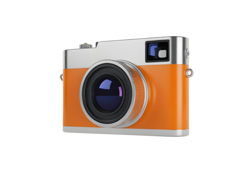 Capture life's vibrant moments with this stylish orange and silver vintage-inspired camera design element