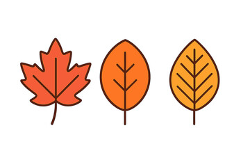 Three stylized autumn leaves in warm orange and yellow colors