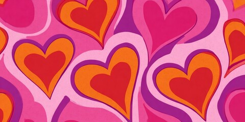 Colorful heart patterns in vibrant shades of pink and orange for decoration and design projects