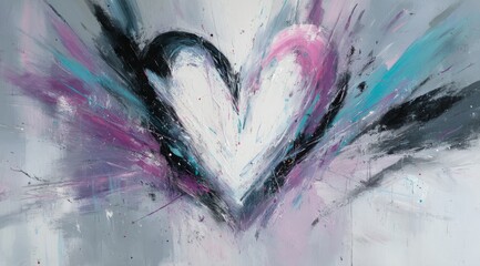 Abstract heart artwork with vibrant colors creating a striking visual impact on a canvas