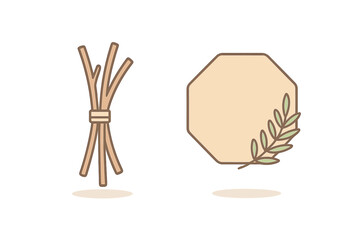 Fototapeta premium Bundle of dry straw stalks next to blank organic label with leaf accent