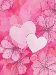 Beautiful pink flowers and hearts create a romantic background for love themed designs or cards