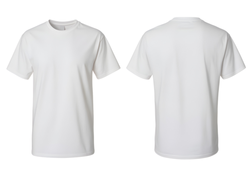 Crisp white t-shirt mockup showcasing front and back views for apparel design projects or custom prints