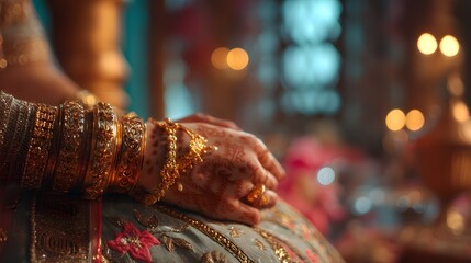 Bridal Mehndi Hands with Traditional Gold Jewelry in Soft Wedding Light