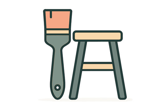 Paintbrush and wooden stool icons for home renovation and painting projects