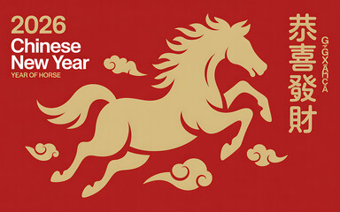 2026 Chinese New Year design with golden horse silhouette