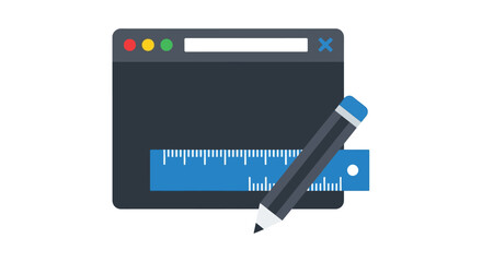 Computer window with drawing tools and pencil a flat design silhouette