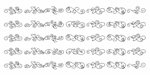 Fototapeta premium Collection of elegant black hand drawn flourish dividers and decorative elements on a white background