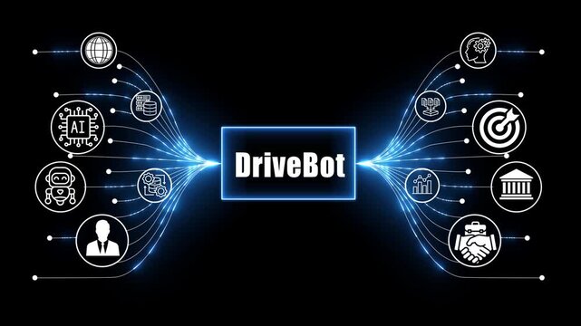 drive bot network, business and technology concept on black background 