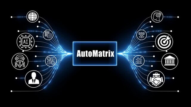 auto matrix network, business and technology concept on black background 