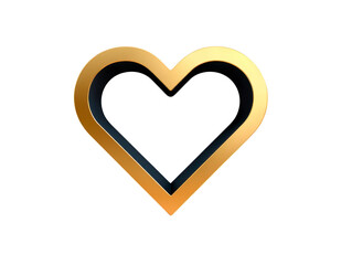 Fototapeta premium Gold heart outline metallic border elegant design luxury symbol love icon romantic decoration isolated transparent background modern style shiny finish minimalistic art. Perfect for expressing
