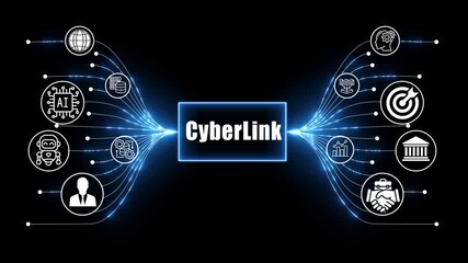 cyber link network, business and technology concept on black background 