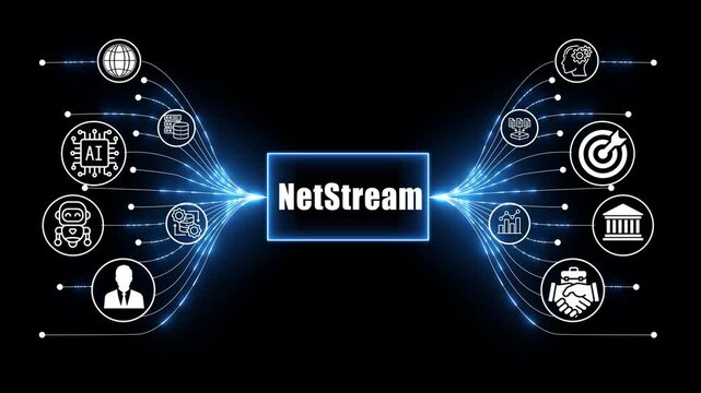 net stream  network, business and technology concept on black background 