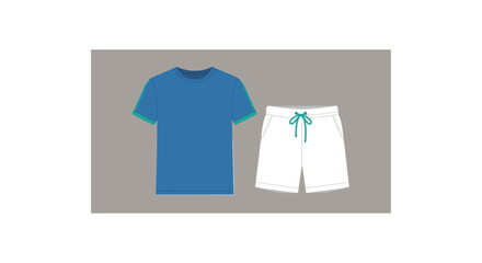 Blue t shirt and white shorts fashion layout presentation silhouette