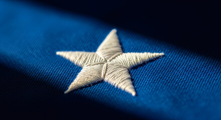 Star embroidered on blue fabric, remembrance, perfect for Veterans Day promotions.