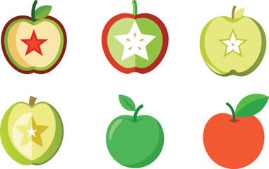 star apple full and half cut different cutting vector illustration set