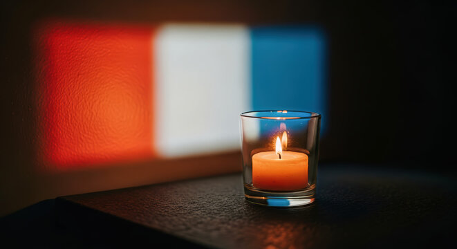 Candle flame reflecting flag colors for memorial remembrance, concept for Veterans Day. - Powered by Adobe