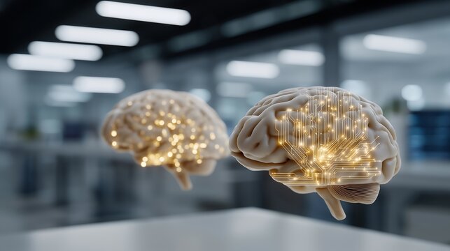 AI-powered neural network processors visualized as glowing circuits in 3D space, floating holographically above a high-tech lab desk, emphasizing next-gen AI chip design, deep learning hardware, - Powered by Adobe