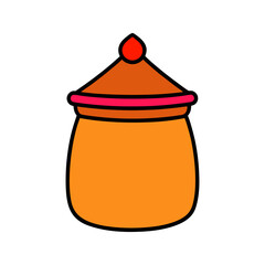 Cartoon orange pot with a red and pink lid