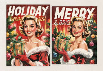 Pin-Up Vintage Christmas Poster Layout Set