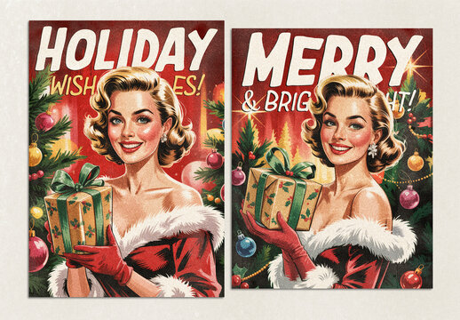 Pin-Up Vintage Christmas Poster Layout Set