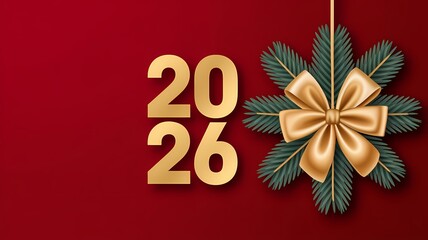 golden ribbon with 2026 on red background
