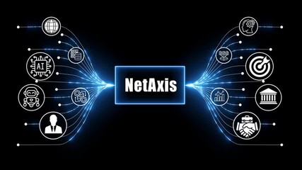 net axis network, business and technology concept on black background 