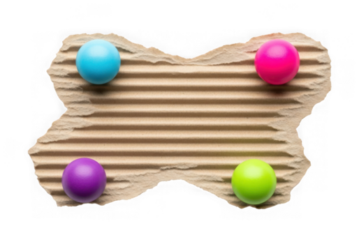 Four colorful easter eggs on corrugated cardboard isolated on transparent background