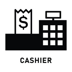 Isolated Black Outline Icon of a Vintage Cash Register with Receipt Paper and Display Screen on a Transparent Background Simple Flat Design Illustration