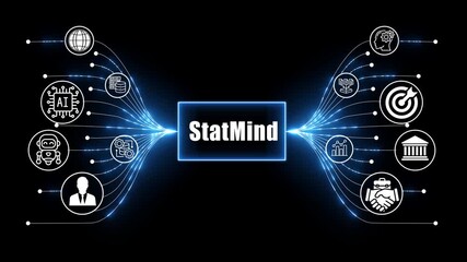 stat mind network, business and technology concept on black background 