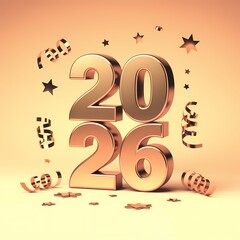 golden 3d 2026 with festive confetti