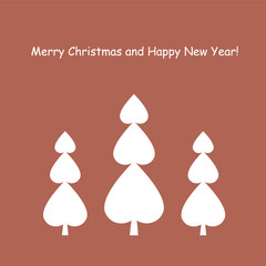 Merry Christmas and Happy New Year banner. White Christmas tree on red, congratulation card, banner for web, for print