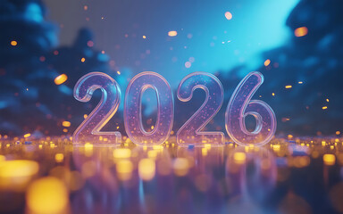 Dazzling and glittering 2026 New Year s Eve with bursting colorful fireworks display lighting up the midnight sky Festive and joyous atmosphere with shimmering gold accents