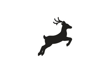 Obraz premium Dynamic Black Deer Silhouette Leaping Gracefully Against a Clean White Background Minimalist Animal Icon Design
