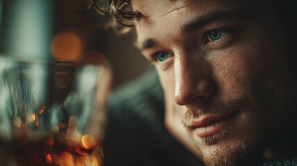 A person is refusing a glass of whiskey, symbolizing abstinence from alcohol or making a healthy choice.