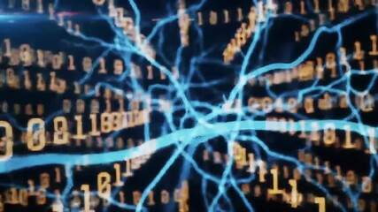 Abstract digital network connections with glowing binary code data , Futuristic digital network with glowing binary data streams and neural pathways, Abstract AI technology background. - Powered by Adobe