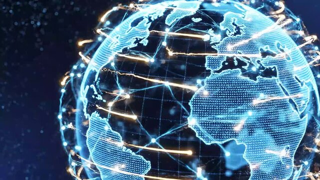 Futuristic digital globe network connection map. Global map of digital connections and information flow networks and connections ,Global technology data communication cyber system. - Powered by Adobe