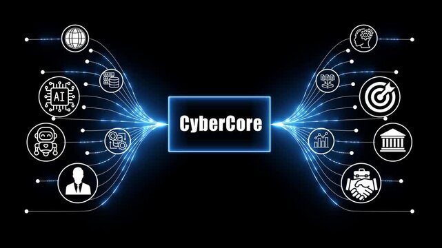 cyber core  network, business and technology concept on black background 