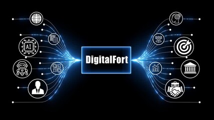 digital fort network, business and technology concept on black background  - Powered by Adobe