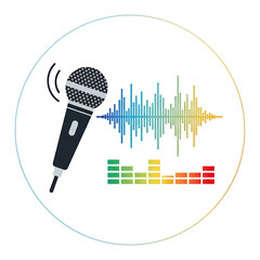 Microphone and soundwave showing recording or podcast production.