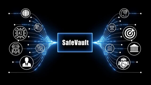 safe vault network, business and technology concept on black background 