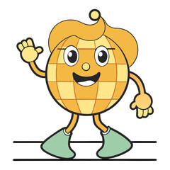 Happy cartoon globe character waving hello with a smile