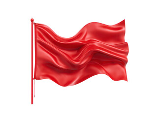 Red flag waving in wind, isolated on transparent background, symbolizing warning, alert, or danger, with realistic fabric texture and dynamic movement