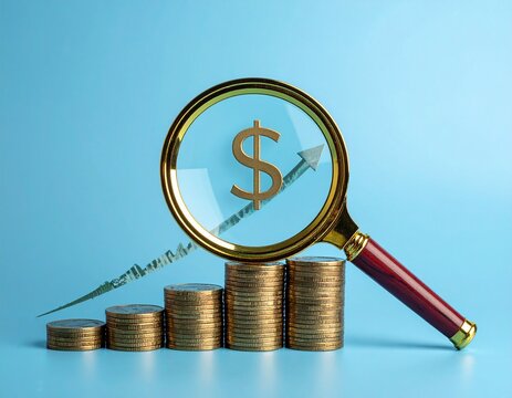 Financial Analysis and Growth Strategy - Magnifying Glass on Bar Chart with Dollar Sign