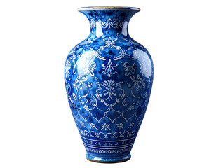 Firefly_Tall Blue Ceramic Vase with Decorative Patterns, Top-Down Perspective, isolated