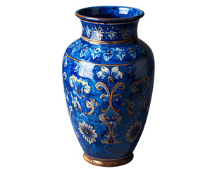 Firefly_Tall Blue Ceramic Vase with Decorative Patterns, Top-Down Perspective, isolated