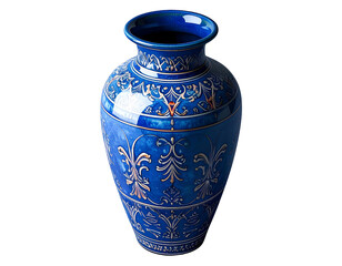Firefly_Tall Blue Ceramic Vase with Decorative Patterns, Top-Down Perspective, isolated