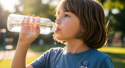 child boy kid drinking water from bottle pure clean health © Aquib