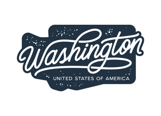 Washington. Hand drawn USA state name silhouette on white background. Modern typography for t shirt prints, posters, stickers, cards, souvenirs. Vector vintage illustration.