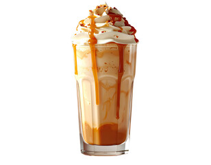 Firefly_Tall Peanut Caramel Ice Cream Shake in Glass with Whipped Cream Topping, isolated on